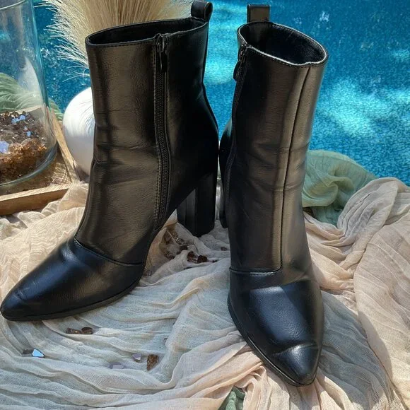 Women's Black Heel Ankle Boots - Picture 3 of 9